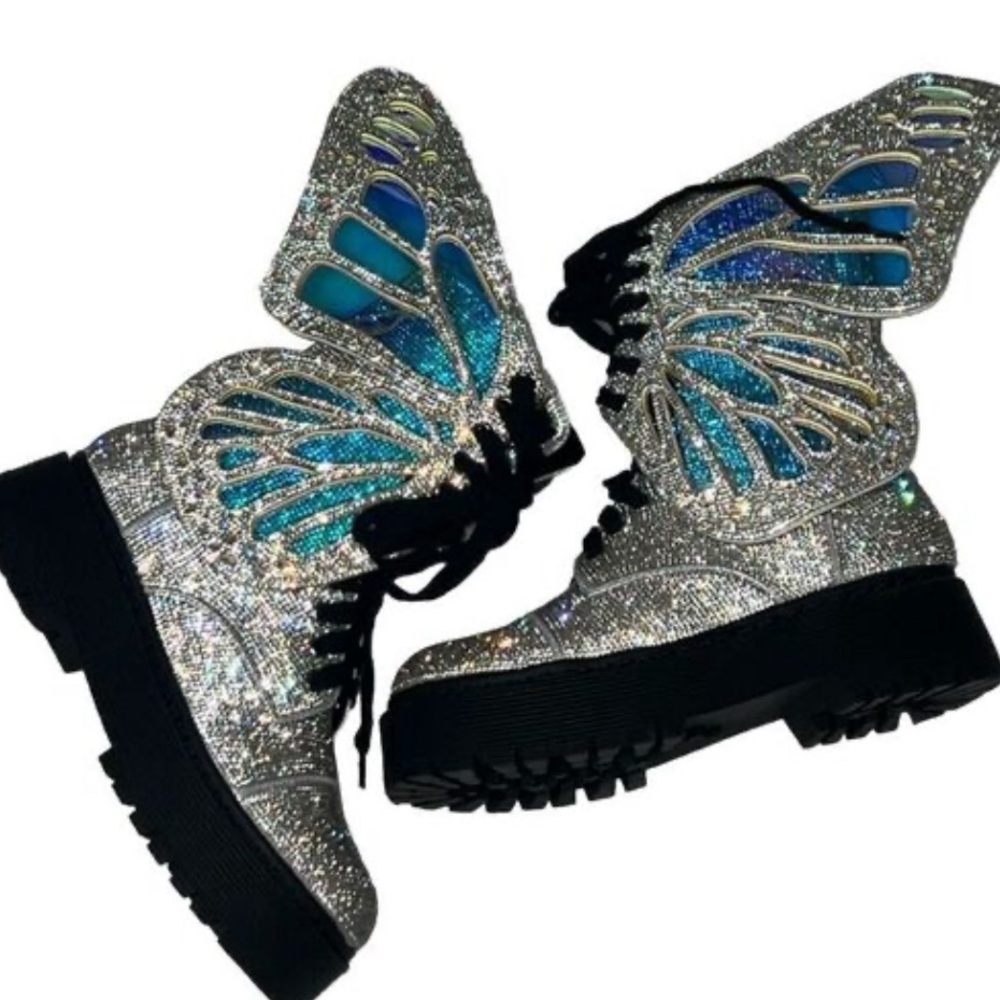 New CLUB EXX Metamorphic Butterfly Boots - Silver Size 8 Combat boots Dolls Kill